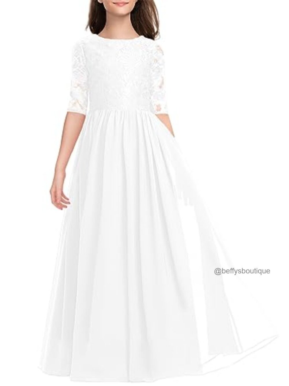 Girls Formal Lace Chiffon Floor Length Dress A-line